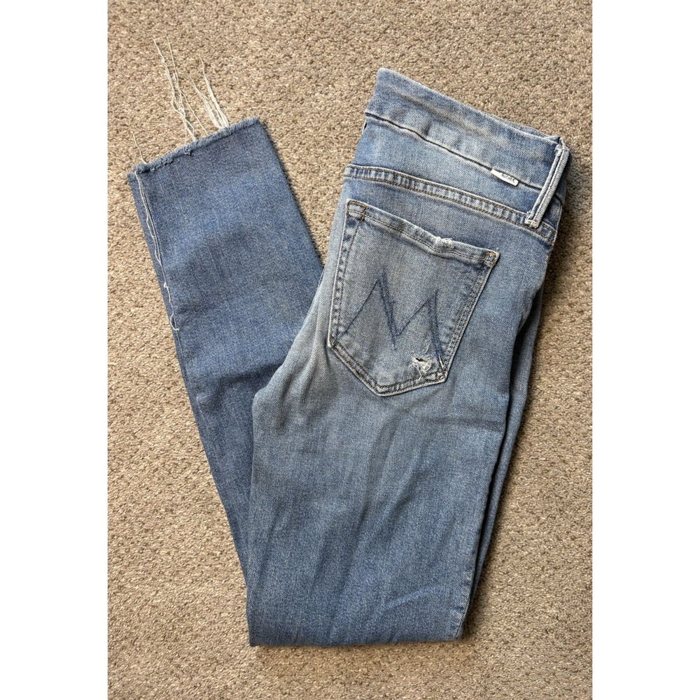 MOTHER Size 26 The Looker High Rise Slim‎ Ankle Fray Light Wash Blue Denim Jeans